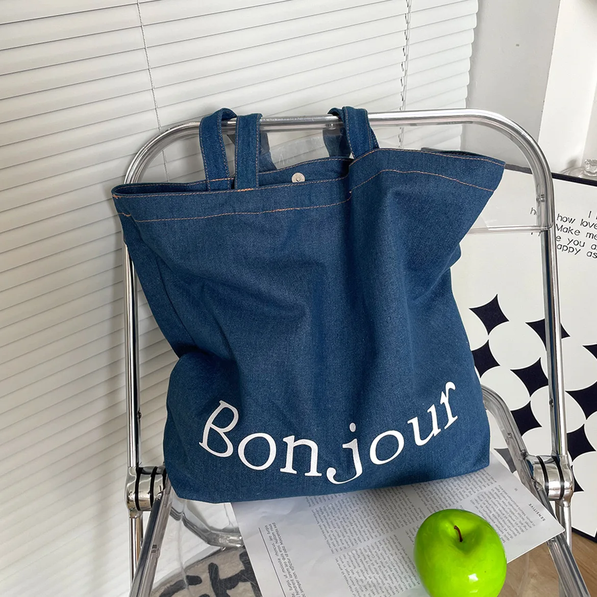 Hot Sale Design Recycle Women Shoulder Denim tote Bag Custom Cotton Canvas Shopping Tote Bags with Custom Printed Logo