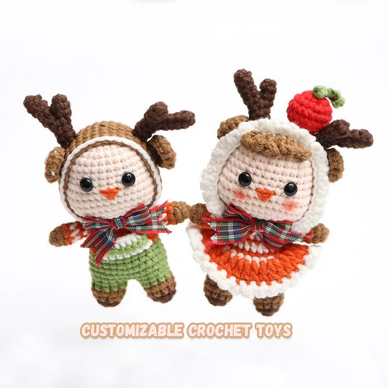 Custom Crochet Toys Handmade Crochet Christmas Deer Knitted Doll Wool Knitted Keychain Creative Christmas Crochet Doll For Gift