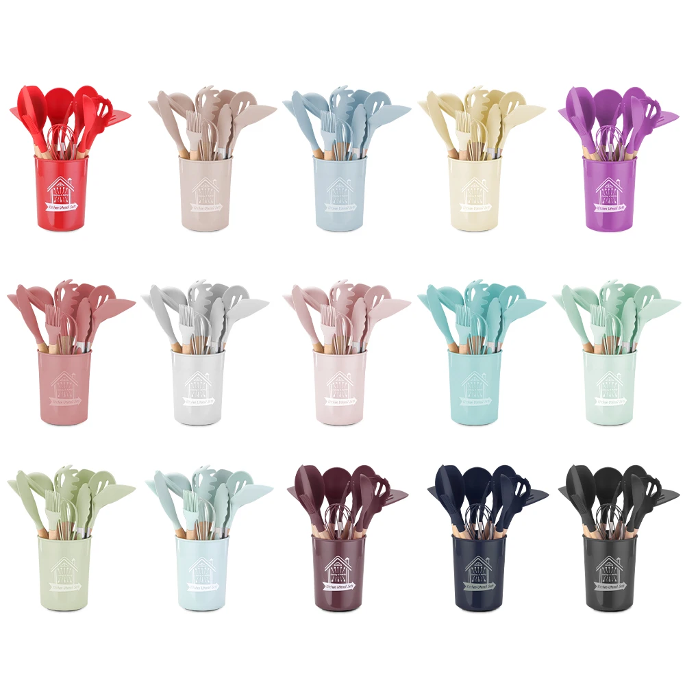 
12 Pieces Kitchen Cooking Accessories Suppliers Non Toxic Heat Resistant Non Stick Silicone Utensils Set 