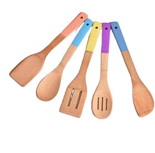 Kitchen Cooking Utensils Bamboo Spoon Spatula, 100% Bamboo, 6 of Set
