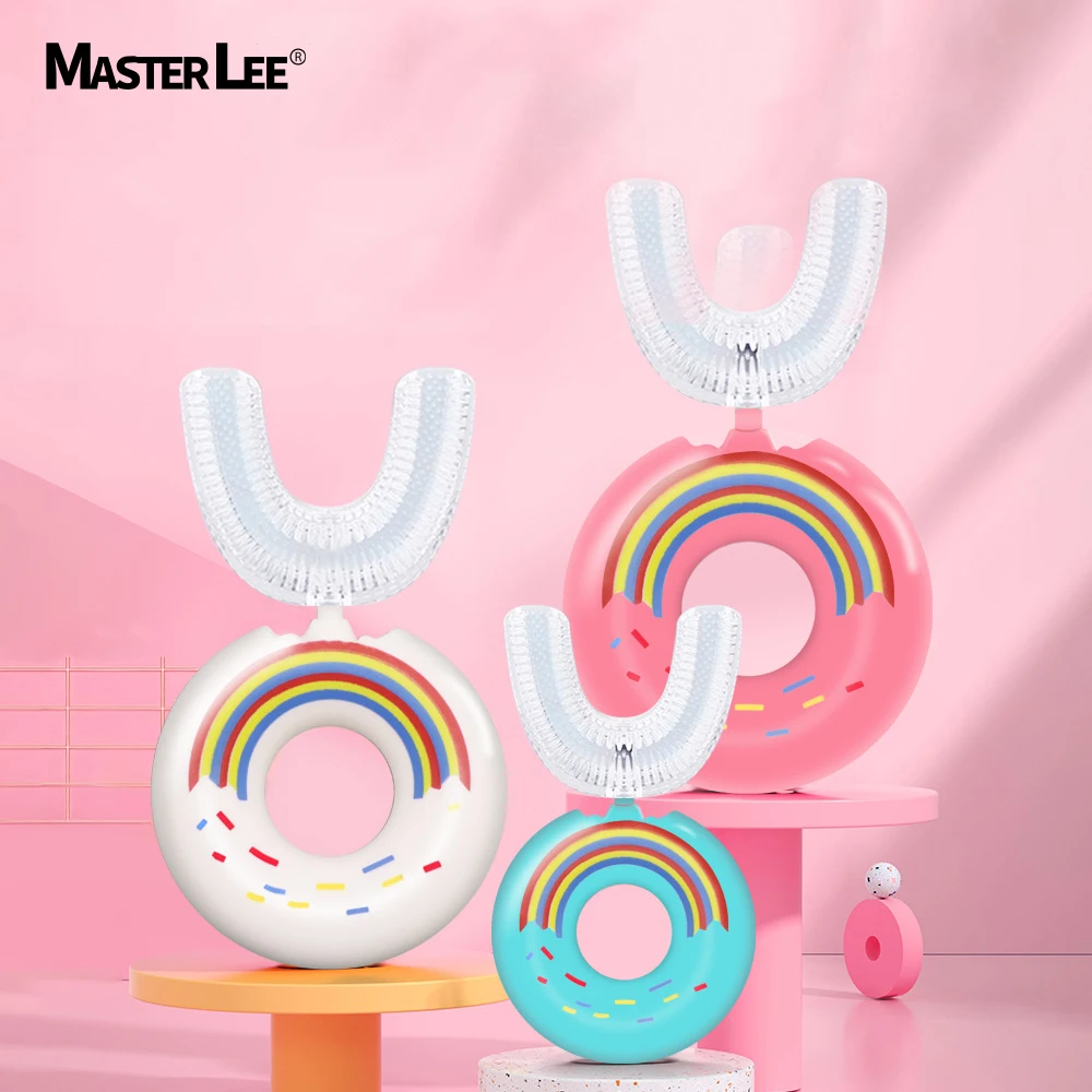Circle Plastic Handle Cartoon pattern Children Tooth Brush 360 Rotate Degree U Shape Manual Oral Hygiene Baby Tooth Brush