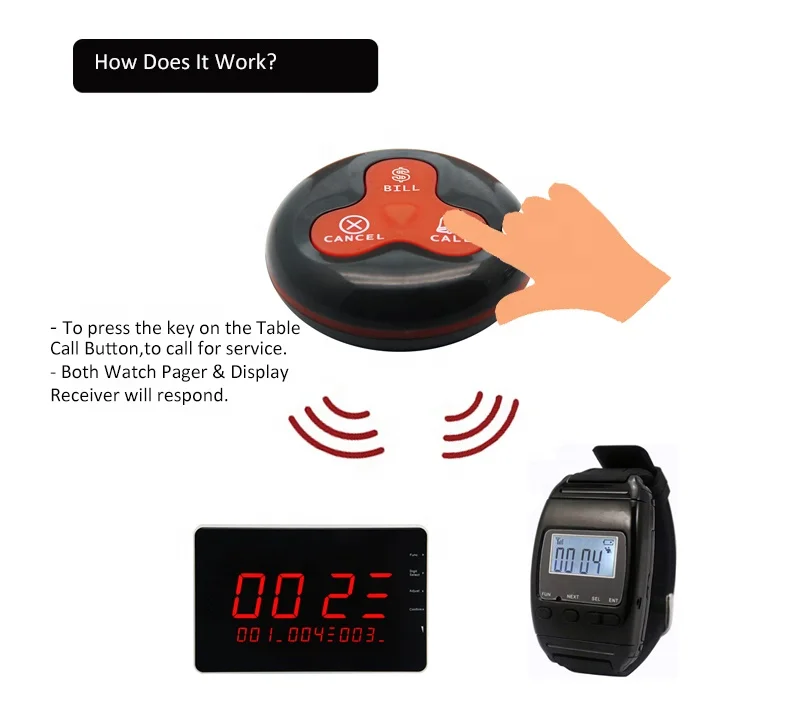 table order service waitress button wireless waiter calling restaurant paging system watch