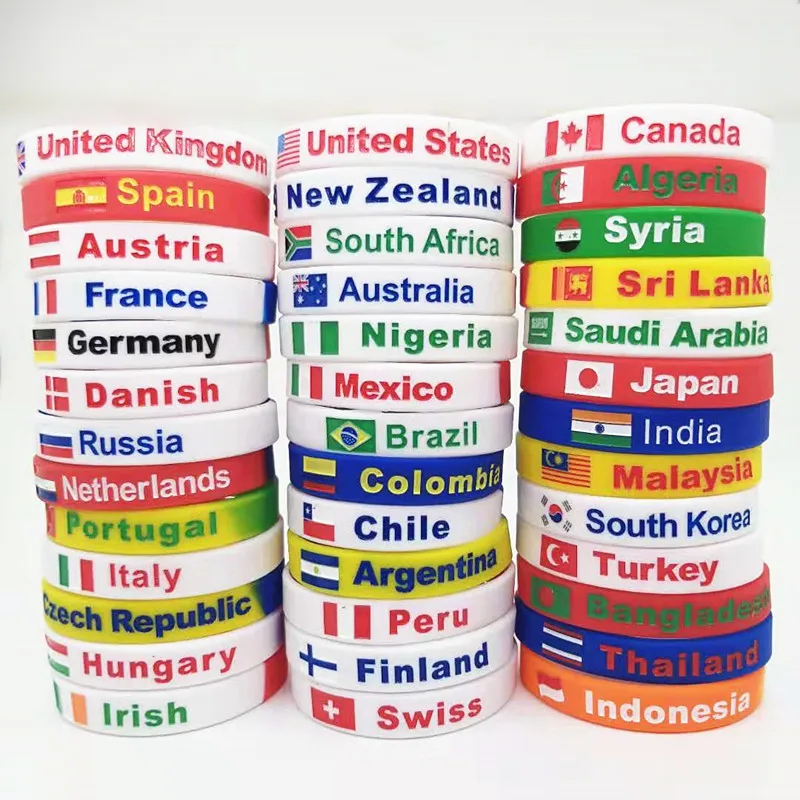Country World Flag Engraved Bracelet Bangle Print Sports Silicone Wristband Men Women Elastic Rubber Band Bracelets