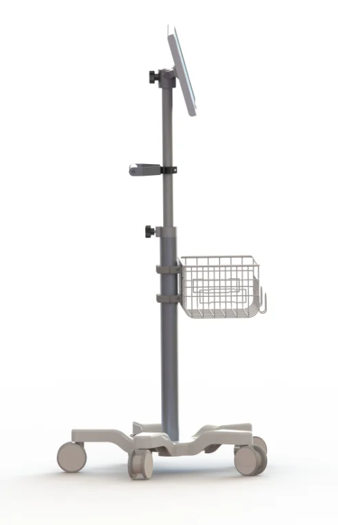 Hot-hospital Use Bedside Mobile Medical Tablet Cart& Medical Monitor Stand with Basket Hospital Trolley Hospital Furniture Metal