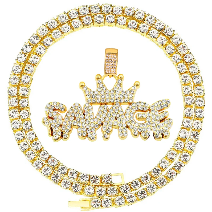 Hip Hop Personalized Accessories With Diamond Letter Pendant Necklace Crown Splice Cool Long Sweater Chain