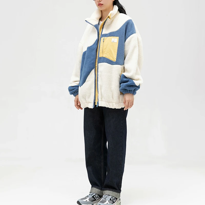 Custom Fleece Jacket Full Zip Up Patchwork Sherpa Fleece Jacket For Men And Women