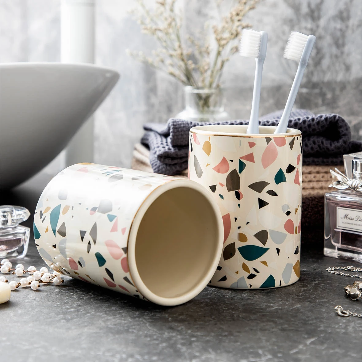 4 piece bathroom accessory set Tumbler Straw Set Bathroom Bathroom Accessories Set