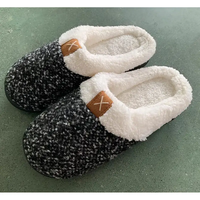 Custom Memory Foam Slippers Warm Knitted Fabric Fur Winter Shoes Ladies For Men and Women