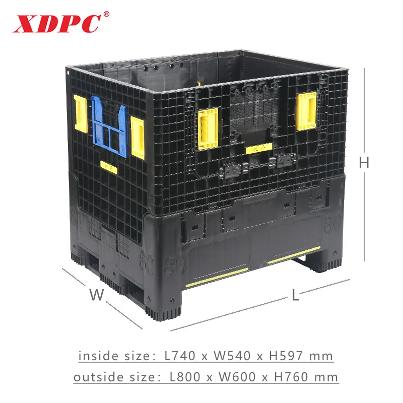 XDPC 800x600x760mm Industry Use Plastic Foldable Bins Collapsible Plastic Pallet Boxes With Lids