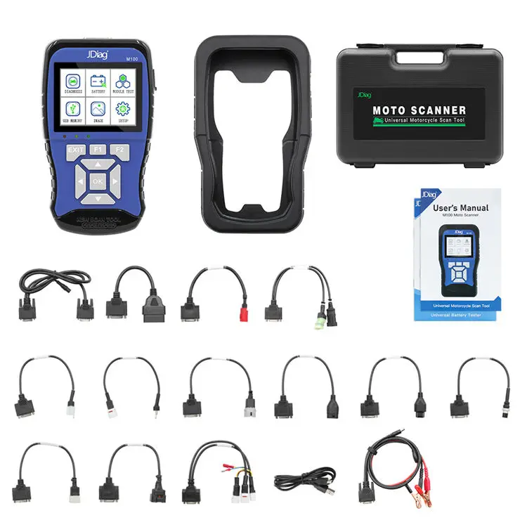 m100 motorcycle diagnostic scan tool all cables  most motorbike 2 in 1battery tester funtion Motorcycle Scanner