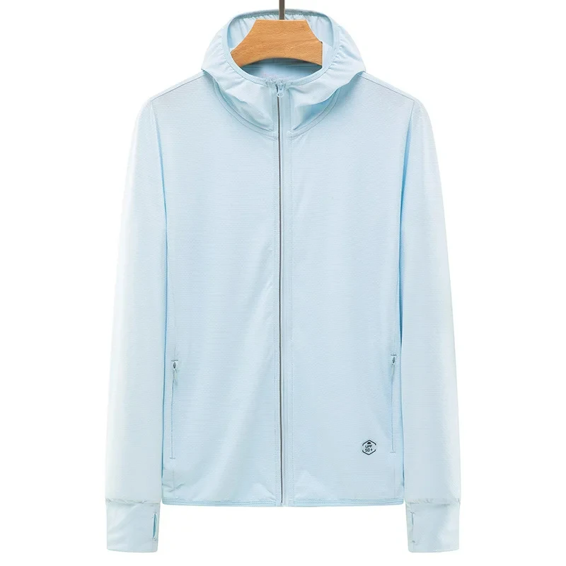 Summer new knitted sunscreen couple hooded ice silk windbreaker UV protection UPF50+
