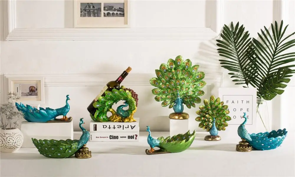 READY TO SHIP GREEN BLUE ANIMAL PEACOCK JEWELRY CANDY KEY FRUIT HOME HOUSE TABLE DECORATIVE STATUE HOLDER BOX SCULPTURE GIFT