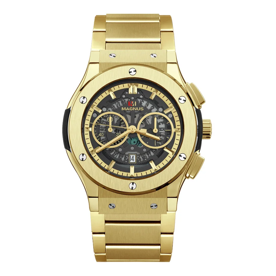 
Customized Golden Stainless Steel Quick Release Luxury Brand Mens Steel Bracelet Olevs Quartz Men Watch 