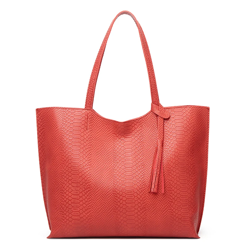 Snakeskin Leather Pu Bag Mature Woman Single Shoulder Bag Large Size Handbag