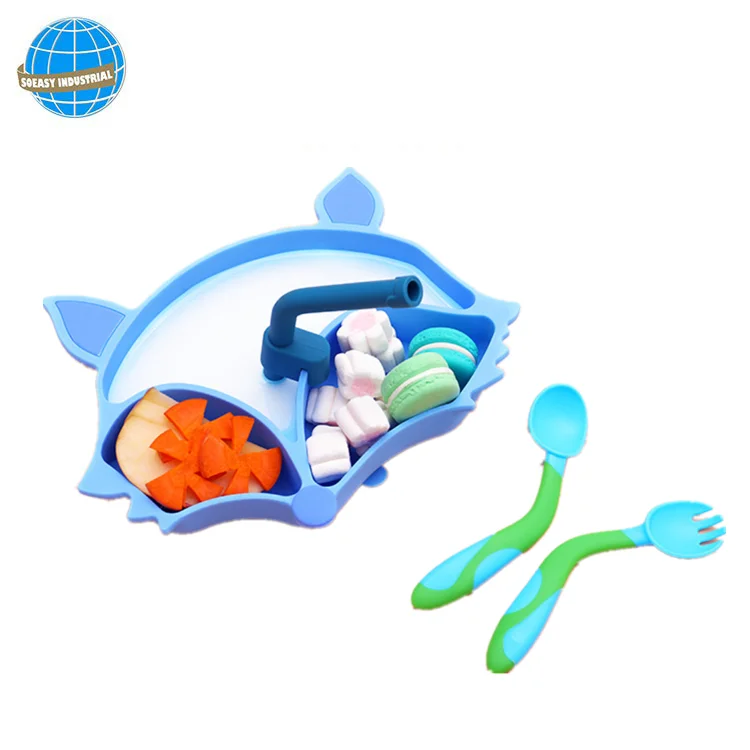 Детская силиконовая обеденная тарелка с 3 отсеками в форме милой лисы небьющаяся для маленьких