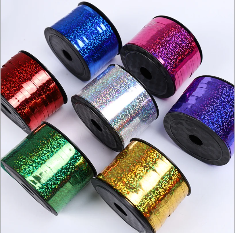 Wholesale 100 yard 0.5cm Hoogram Silk Plastic Ribbon Party Wedding Festival Tied Ribbon Birthday Cake Rope Ballon Ribbon
