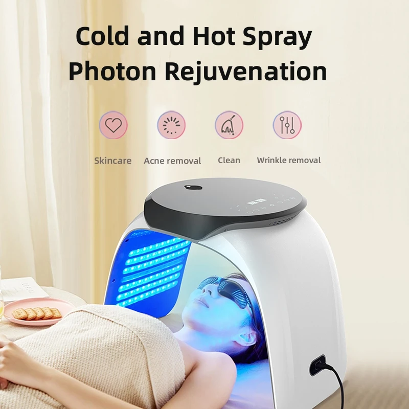 New 7 Color Skin Tightening Nano Spray Facial Panel Face Mask PDT LED Light Therapy Device With Hot And Cold Steamer