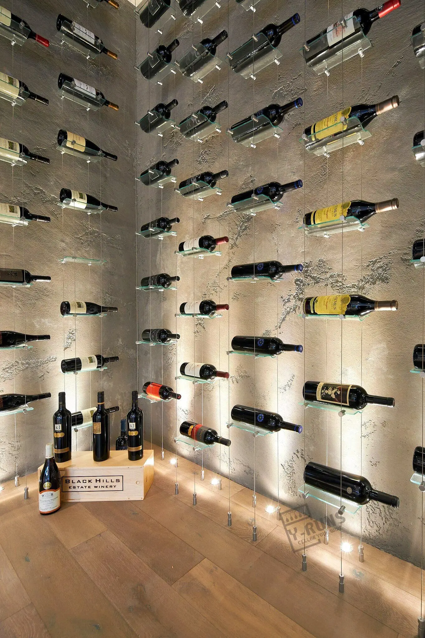 Modern luxury Wall mounted wine rack with glass holder bar cellar wall large  wine rack for wine storage or hotel