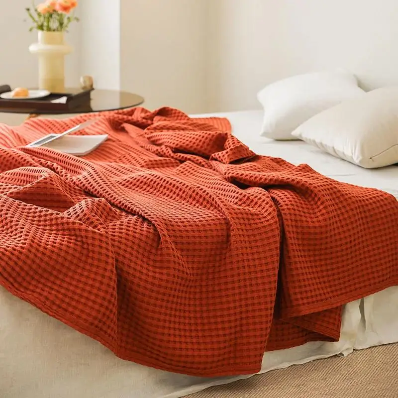 Summer 3D Waffle Plaid Pure Cotton Bed Blanket Throw Thin Quilt Knitted Bedspread Home Hotel Coverlets Sofa Cover Throw Blankets