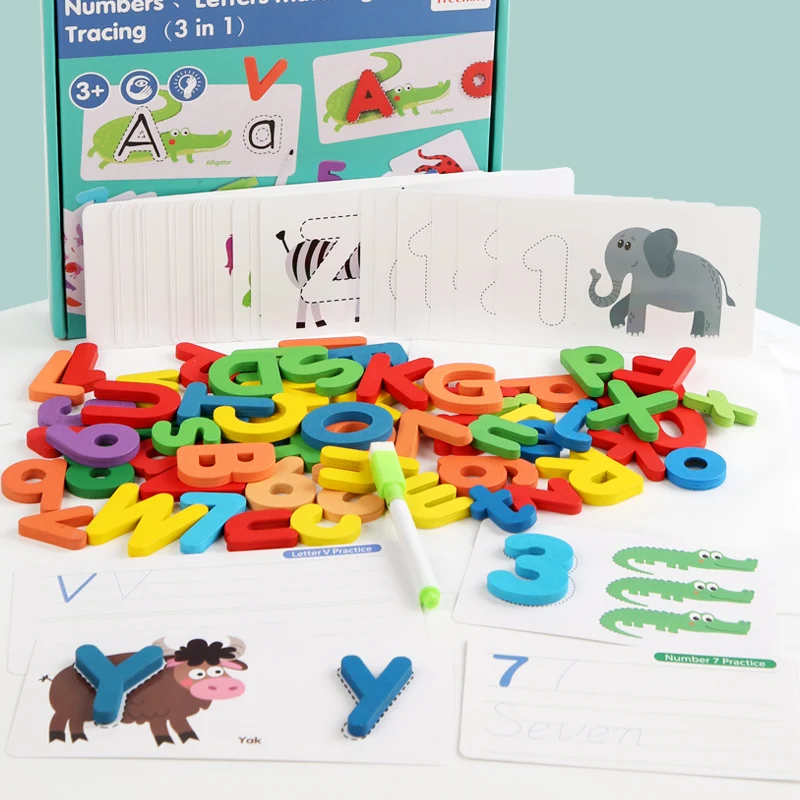 3 in 1 Number Letters Learning Game Toys Alphabet Block Number Math Montessori Spelling Letters Toys For Kids