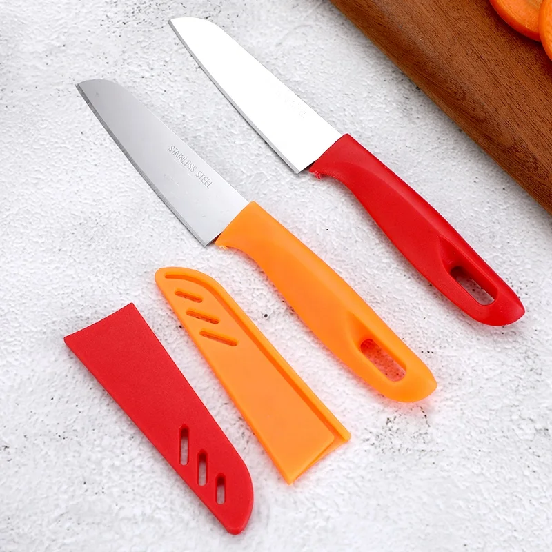 Дешевые Оптовые кухонные фруктовые ножи из нержавеющей стали Нож Пластиковая ручка овощной пилинг нож Портативный несколько цветов