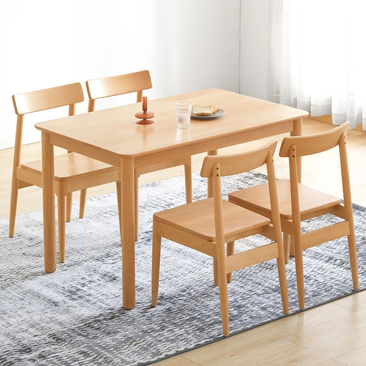 F6111 Simple modern nordic style solid Beech wood dining room furniture wooden dinner table set