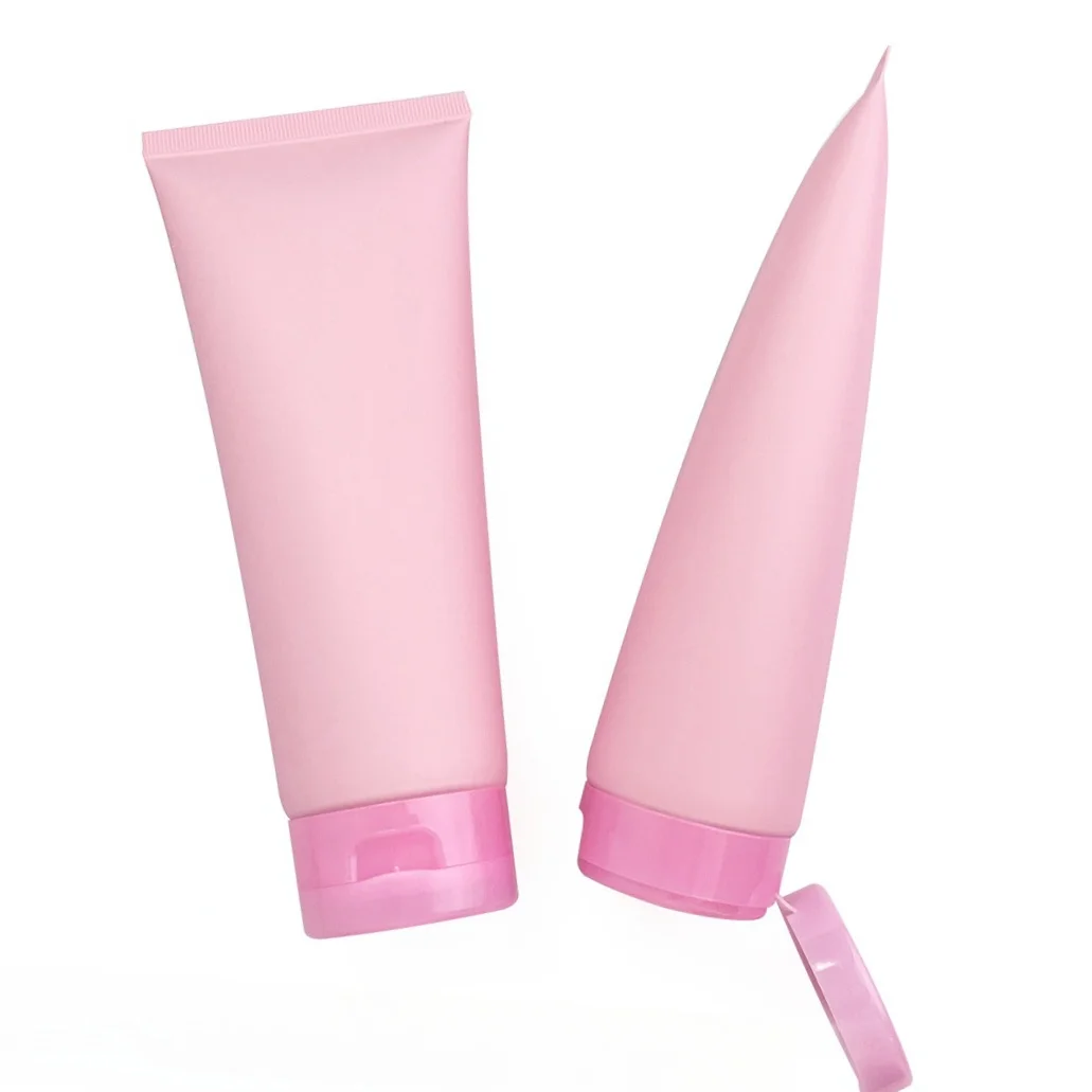 200g empty soft matte pink squeeze cosmetic tube 200ml pink flip top cap hand cream tube