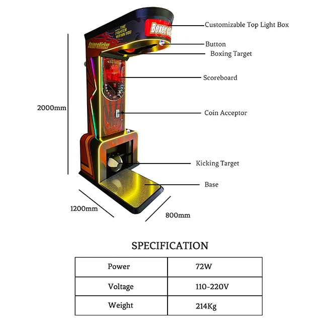 Coin Operated Arcade Kicking And Boxing Combo Box Game Machine 2 Fist Punch And Kick Stand Punching Bag Kick Boxing Machine