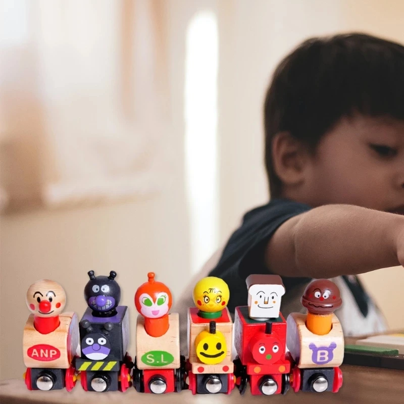 Деревянный магнитный поезд Anpanman обучающие игрушки для детей подарок