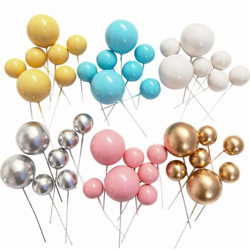 Faux Foam Ball Cake Topper Colorful Mini Balloon Cupcake Pearl Balls Diy Cake Insert Topper Baking Decoration