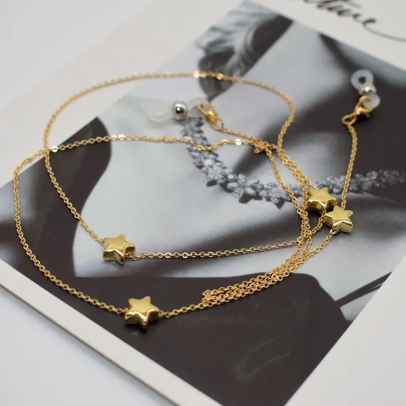 Metal Eyeglass Chains Holder Glasses Holder Sunglass Cord Neck Strap Beaded Glasses Lanyard Gold or Silver Plated Star Chain