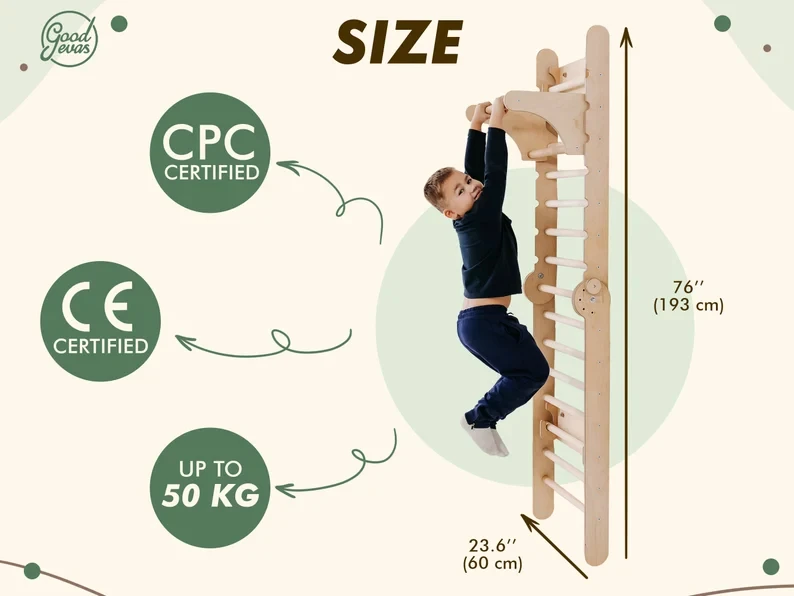 202406 Toddler Playground Gift for kids Swedish Ladder Montessori   Play gym climber Climbing wall Toddler climbing gym