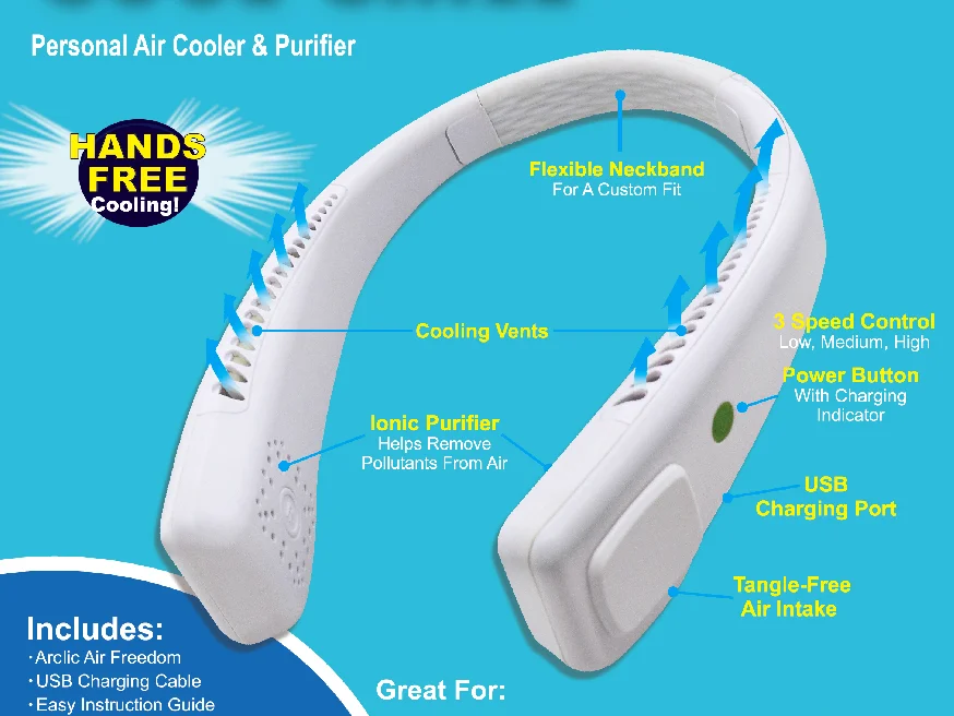 Air Purifier Cool Chill NeckSlim Fan Air Freedom Hands-free, wearable, personal air cooler and purifier