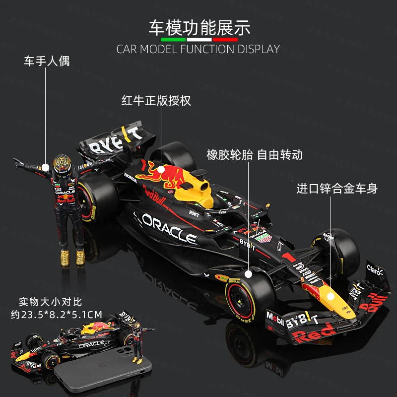 Bburago 1:24 F1 Verstappen Red Bull Racing RB19 фигурка водителя Perez литая модель автомобиля коллекционная игрушка Формула 1 игрушечная машинка