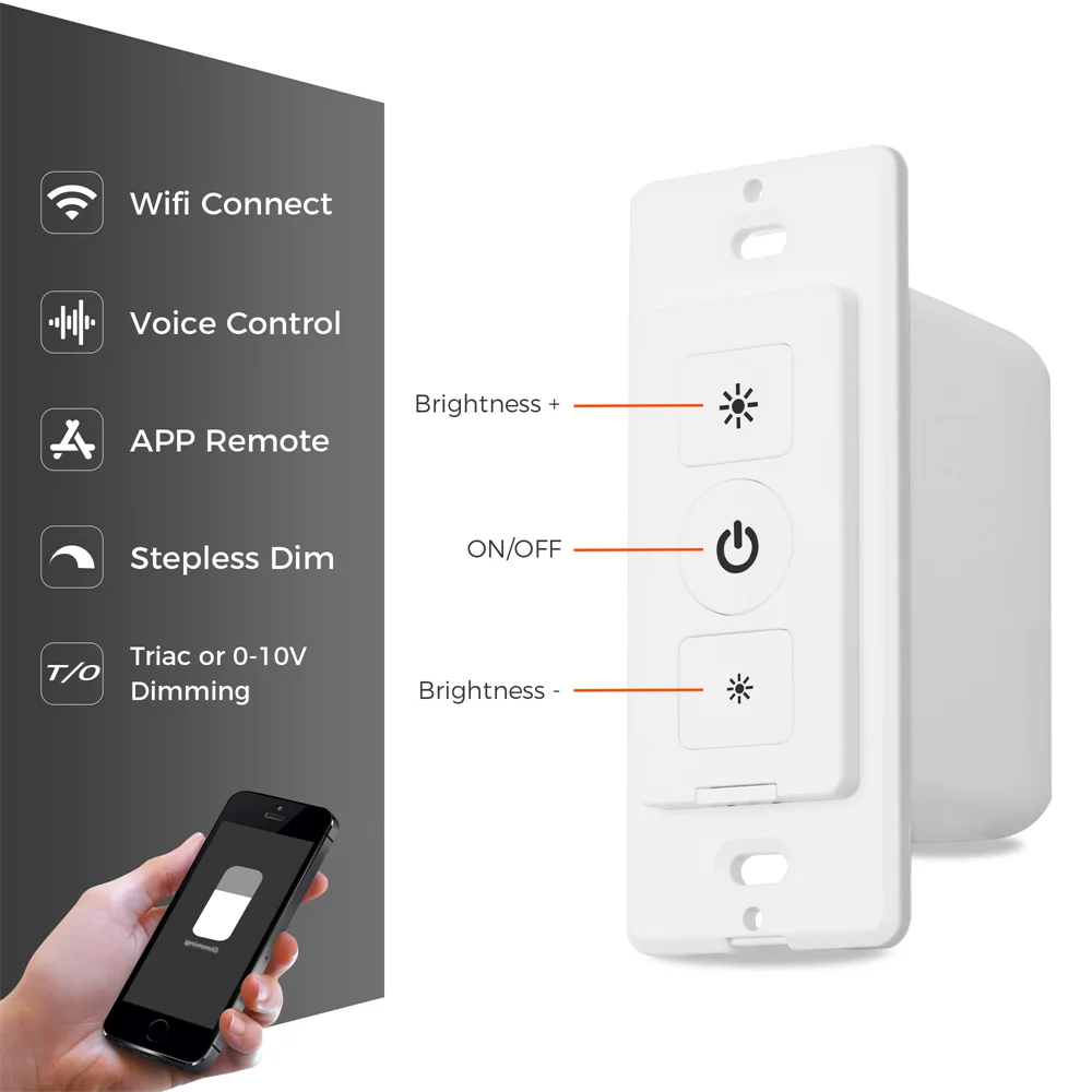 ETL approved 300W Output Triac 0-10V Smart Life Tuya Wall Dimmer Wifi Dimmer work with Alexa Google Home