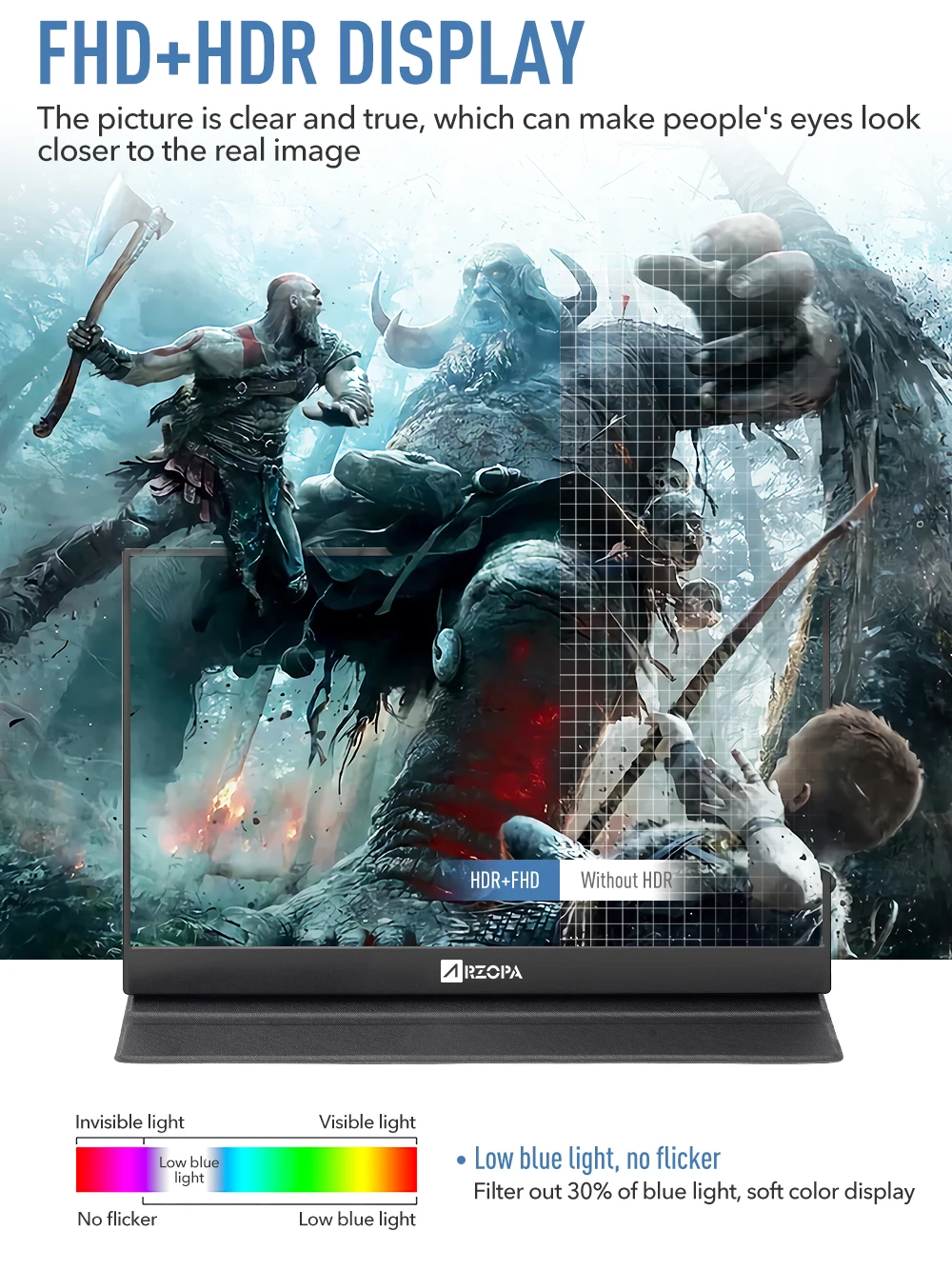 Arzopa A1 Max 17.3 portable monitor for laptop 1080P FHD HDR External Second Screen