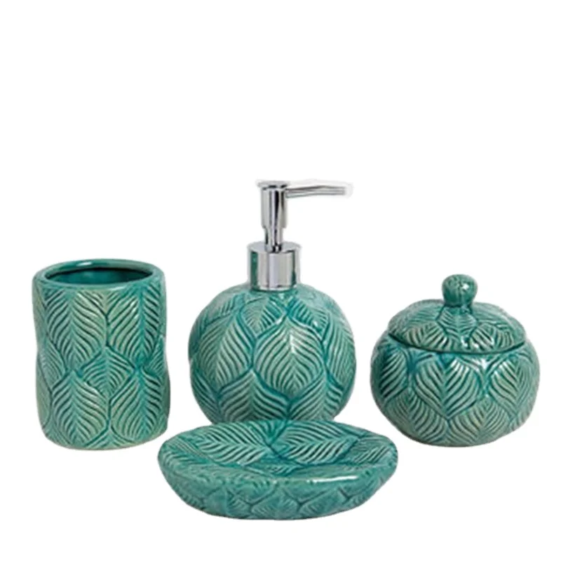 hot selling blue 4 pieces  CERAMIC BATHROOM SET Accessories