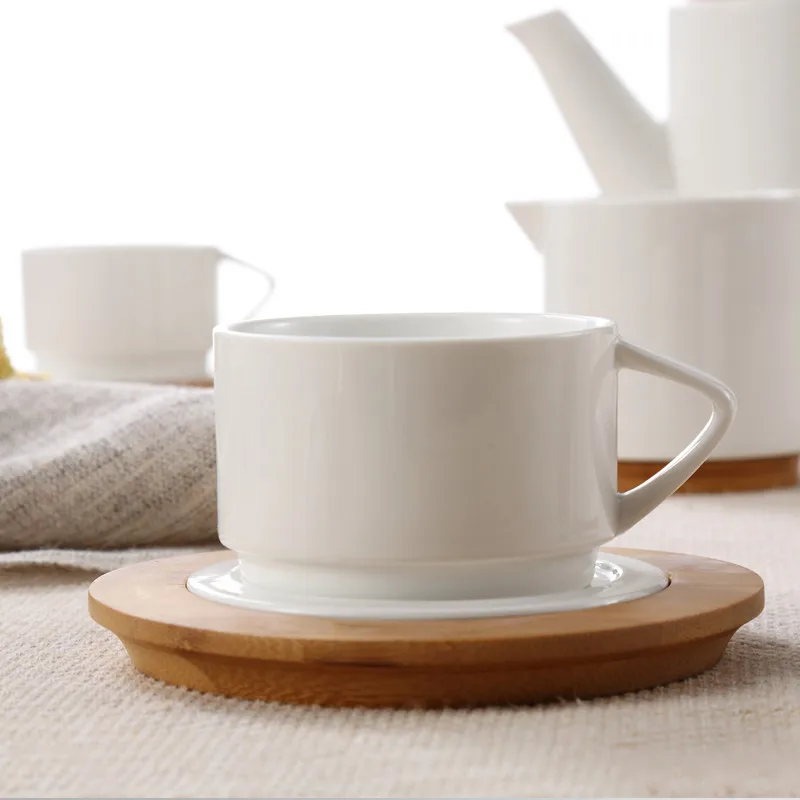 Wholesale Coffee Tea Accessories Bone China Pot Set With Wooden Coaster Porcelain Tea Sets With Teapot Ceramic Tea Pot And Cup