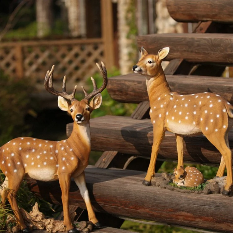 Creative animal sika deer Courtyard garden window realistic resin handicraft ornaments garden decoration animals