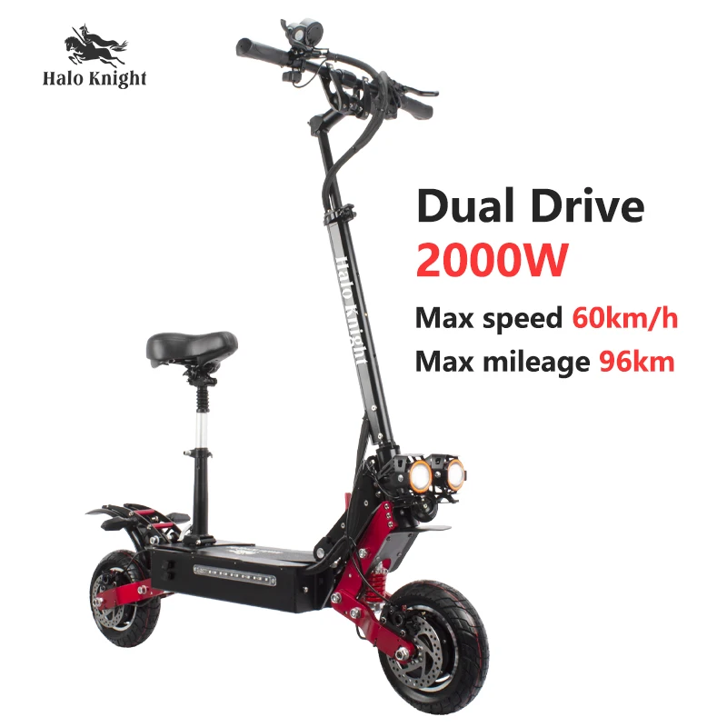 52V 2000W  Electric Scooter 70 KM/H Folding Adult E Scooter With Seat and Hydraulic Brake at Cheap Price