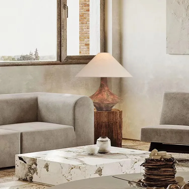 Wabi-sabi Style Ceramic Table Lamp Retro Black And White Decorative LED Lighting Creative Minimalist Bedroom Study Desk Lamp