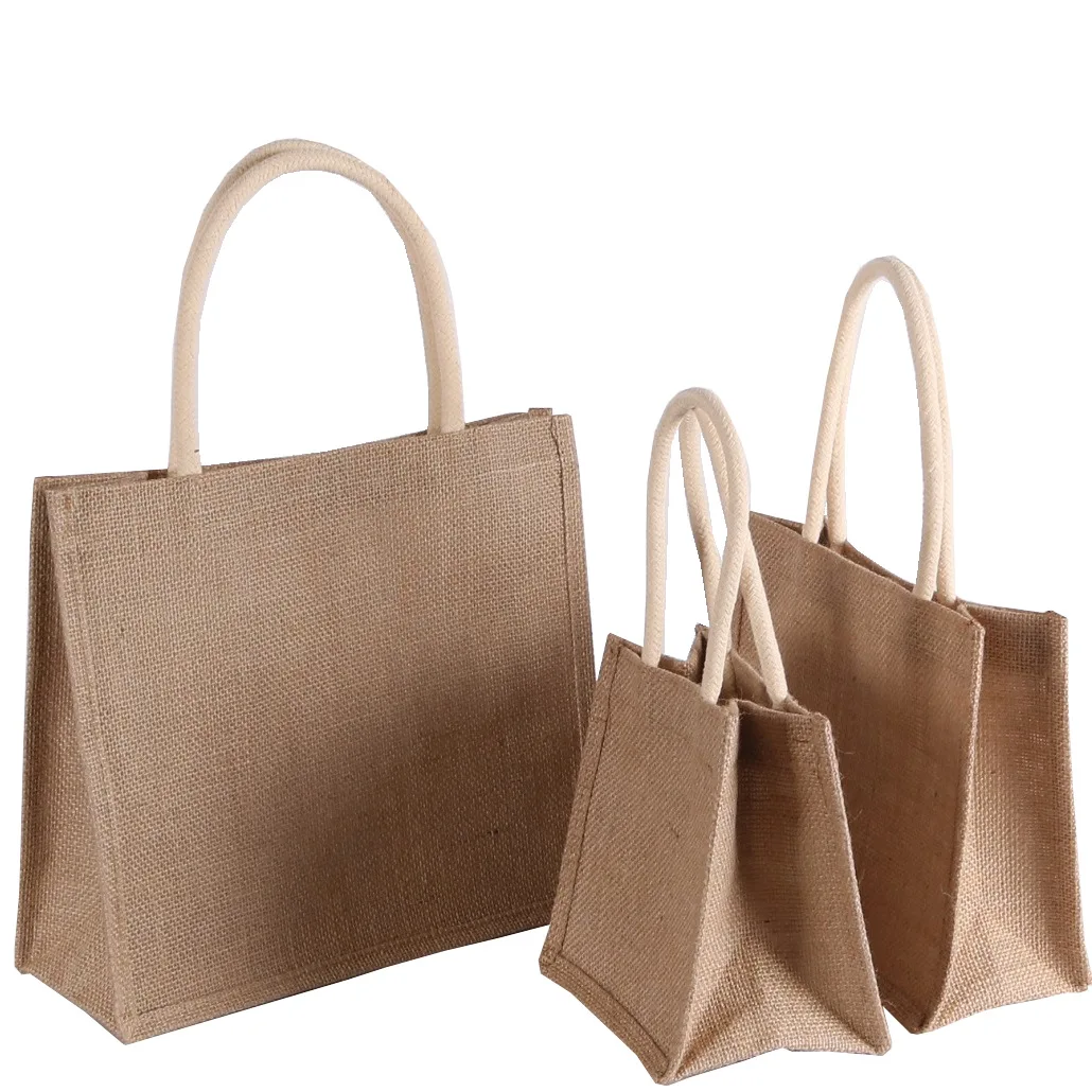 Wholesale natural beach bag shopping linen burlap gift jute tote bag with custom printed logo