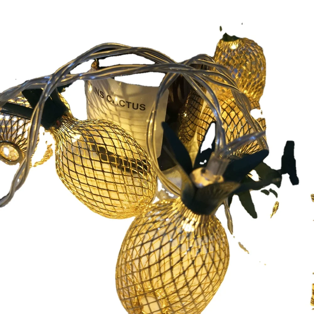 Outdoor waterproof garden decoration battery box Christmas Solar iron LED pineapple lantern string