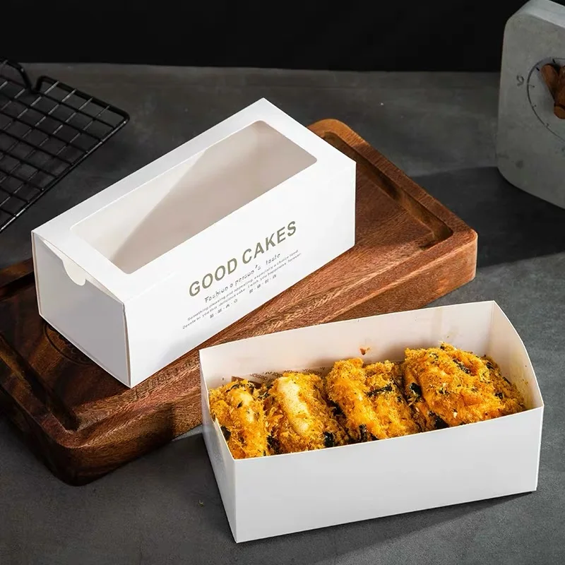 Wholesale Baking White Cake Packaging Box Roll Transparent Strip Packaging Drawer Box Paper Cake Box