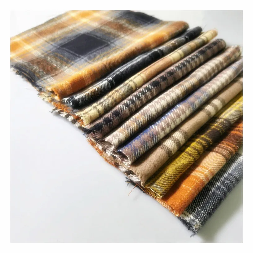 7S 250-280gsm CVC Heavy weight brushed yarn dyed check fabric Woven twill yarn dyed flannel fabric