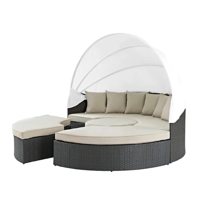 Hotel Poolside Furniture Rattan Wicker Daybed Villa Garden Furniture Leisure Sun Bed Sofa Bed