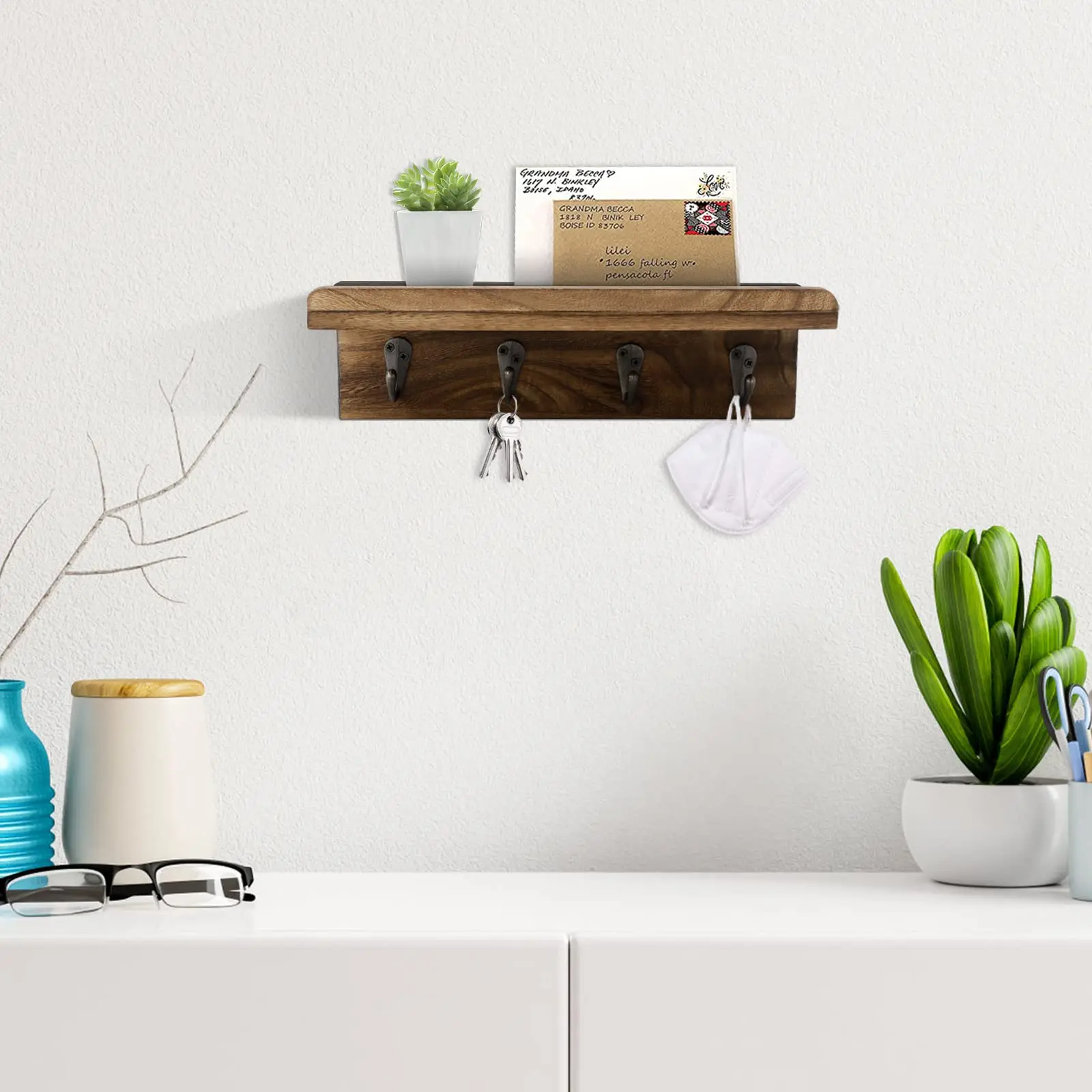 custom high quality Living room wall mounted shelves wooden Storage Holders Folding Key wooden key rack