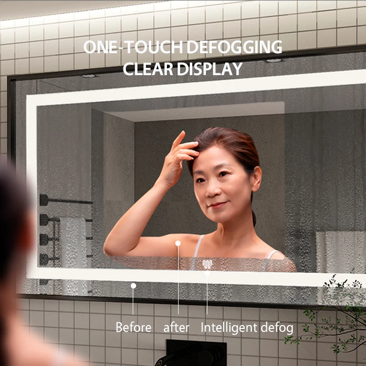 Luxury Rectangle Dimmable Touch Switch Bathroom Aluminum Alloy LED Mirror with Bluetooth