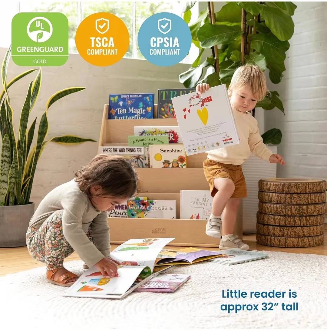 Home School Double Sided Storage Book Magazine Organizer Shelf Rack Wooden Box