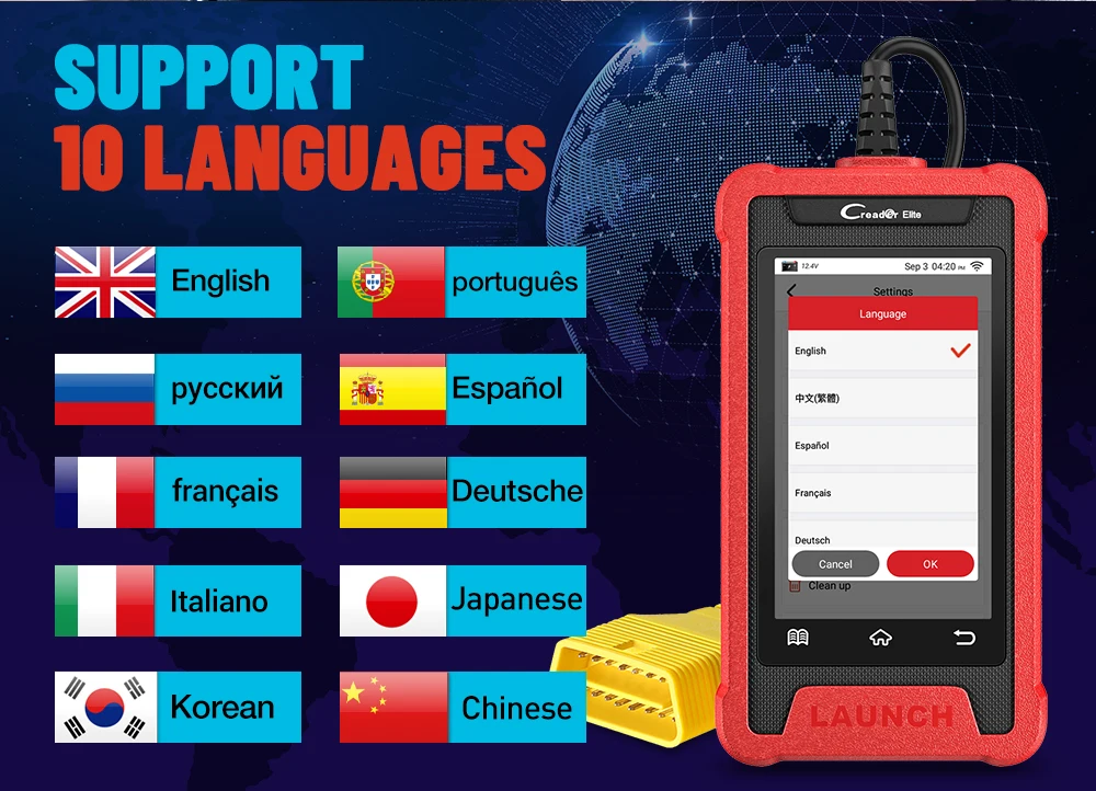 LAUNCH CRE205 OBD2 Automotive Scanner ABS SRS OBD2 Scanner 5 Reset Functions Car Diagnosis PK CR619 OBD 2 Diagnostic Scanner